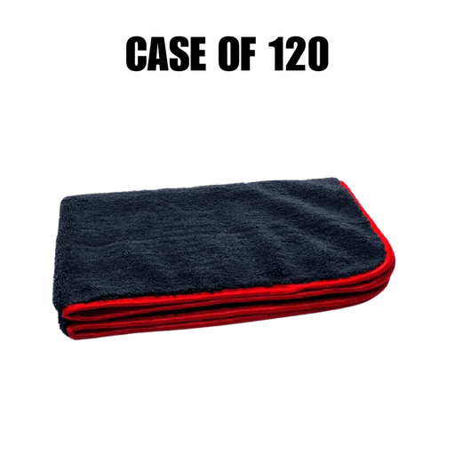 16" x 24" Silk Edge Microfiber Towels (Black/Red) [Case of 120] - Custom Dealer Solutions - SEMDT - BR - CASE