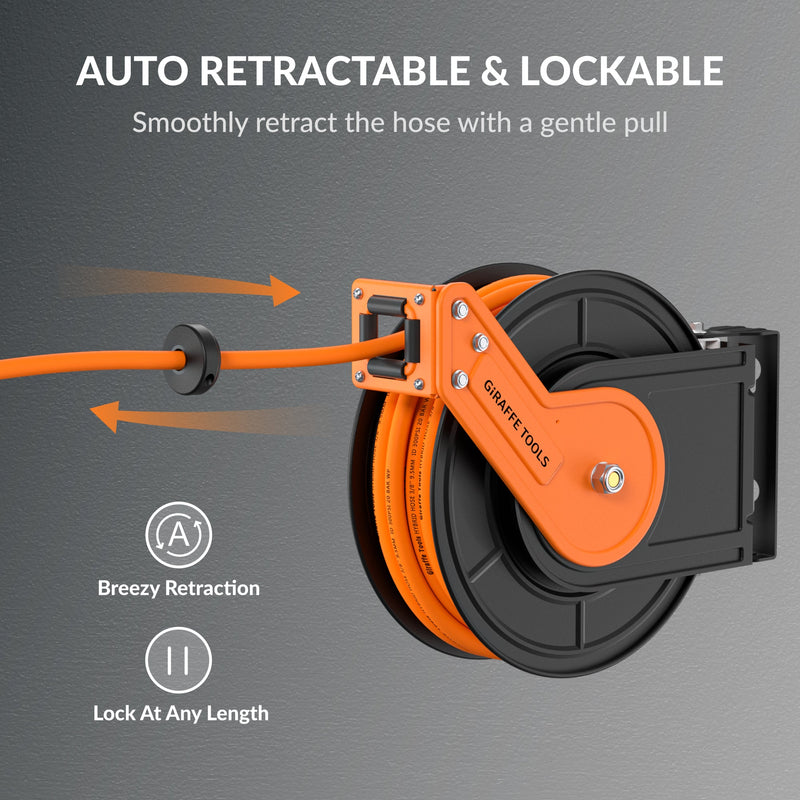 Giraffe Tools Retractable Air Hose Reel-Alloy Steel Reel-3/8in 25ft-50ft