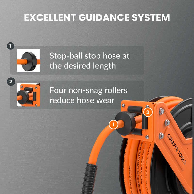 Giraffe Tools Retractable Air Hose Reel-Alloy Steel Reel-3/8in 25ft-50ft