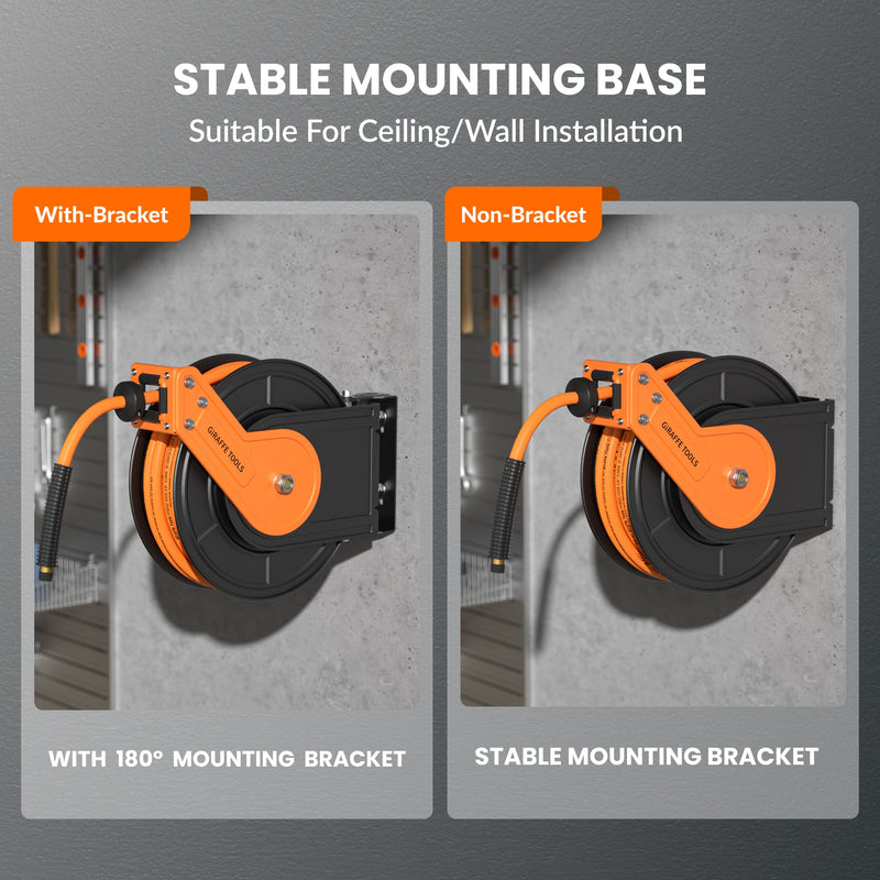 Giraffe Tools Retractable Air Hose Reel-Alloy Steel Reel-3/8in 25ft-50ft