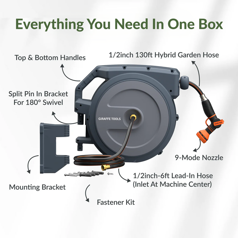 Retractable Garden Hose Reel-1/2in-130ft