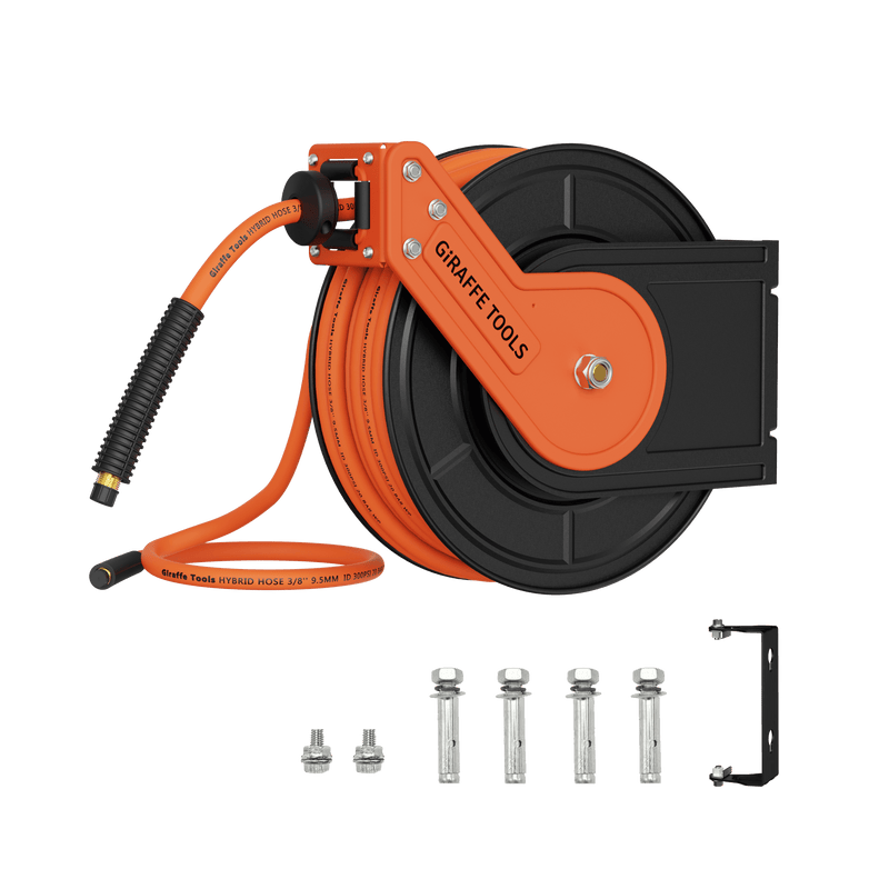 Giraffe Tools Retractable Air Hose Reel-Alloy Steel Reel-3/8in 25ft-50ft