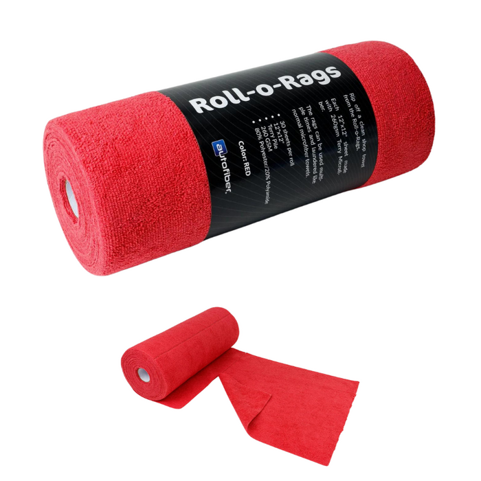 Autofiber FULL CASE [Roll-o-Rags] Microfiber Towels on a Roll 12" x 12" 30/roll - Case of 12