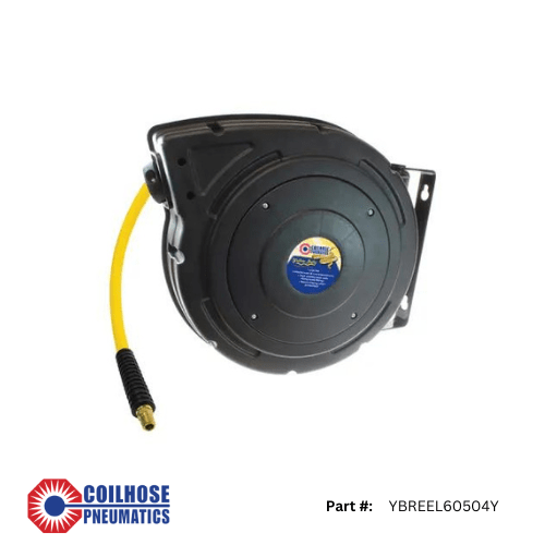Coilhose Pneumatics Yellow Belly PVC Hybrid Hose Reel, 3/8" ID x 50’, 1/4” MPT - Custom Dealer Solutions - YBREEL60504Y