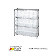 Quantum 36" x 12" x 39" Store - Max 8" Shelf Bin Wire Shelving System (4 Shelves) - Custom Dealer Solutions - WR4 - 39 - 1236 - 802CL