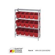 Quantum 36" x 12" x 39" Store - Max 8" Shelf Bin Wire Shelving System (4 Shelves) - Custom Dealer Solutions - WR4 - 39 - 1236 - 802RD