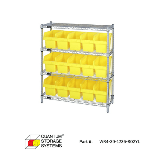 Quantum 36" x 12" x 39" Store - Max 8" Shelf Bin Wire Shelving System (4 Shelves) - Custom Dealer Solutions - WR4 - 39 - 1236 - 802YL