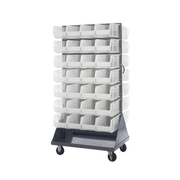 Quantum QMD - 36H - 240CL Mobile Double Sided Louvered Rack w/ 56 Clear View Bins - Custom Dealer Solutions - QMD - 36H - 240CL