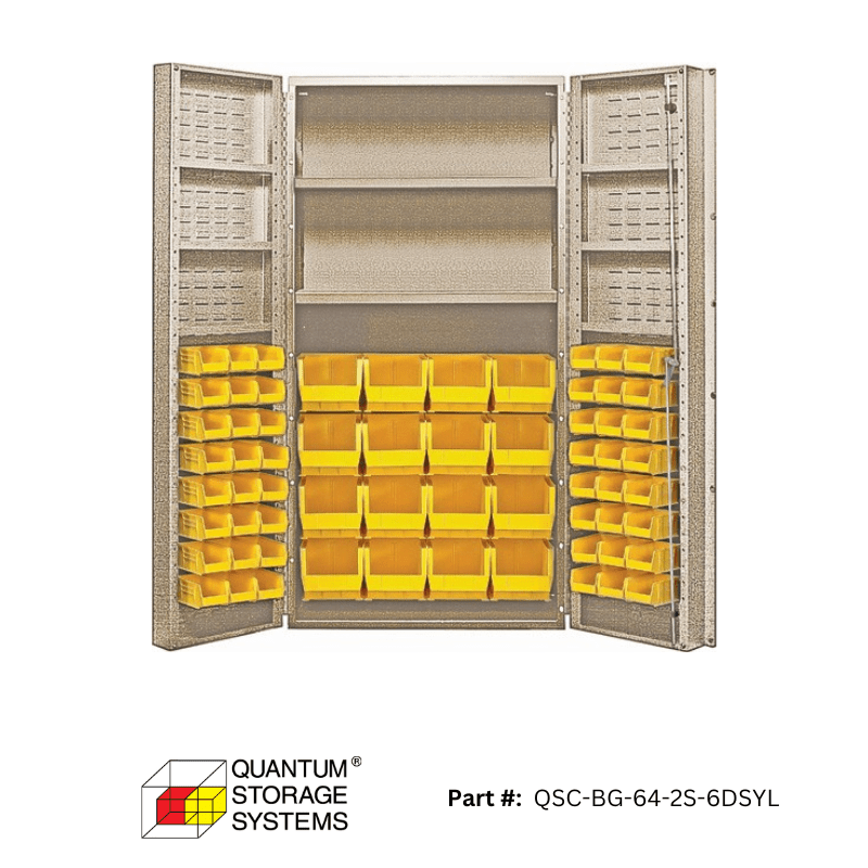 Quantum (QSC - 64 - 2S - 6DS) 36" x 24" x 72" All Welded Bin Cabinet w/ 64 Bins - Custom Dealer Solutions - QSC - BG - 64 - 2S - 6DSYL