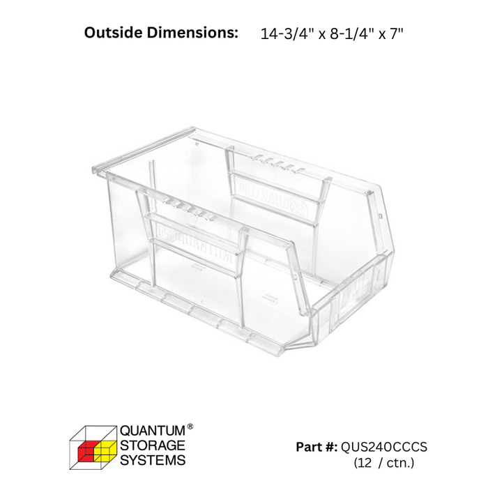 Quantum Storage Crystal Clear Ultra Stack & Hang Bins - Custom Dealer Solutions - QUS240CCCS