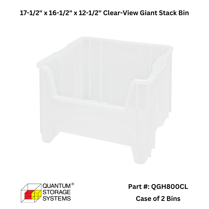 Quantum Storage QGH800CL Clear View Giant Stack Bin (2 Bins): 17 - 1/2" L x 16 - 1/2" W x 12 - 1/2" L - Custom Dealer Solutions - QGH800CLCS