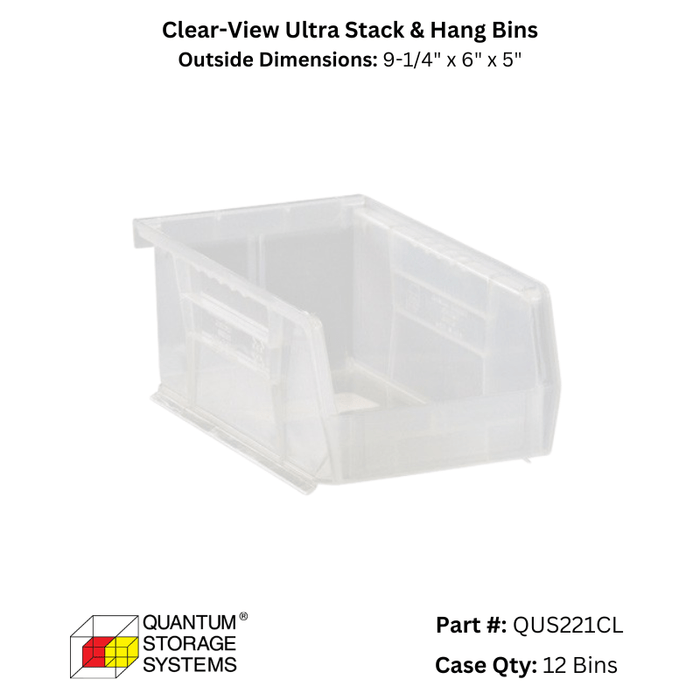 Quantum Storage Systems Clear View Ultra Stack & Hang Bins - Custom Dealer Solutions - QUS221CL