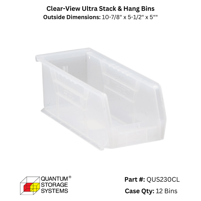 Quantum Storage Systems Clear View Ultra Stack & Hang Bins - Custom Dealer Solutions - QUS230CL