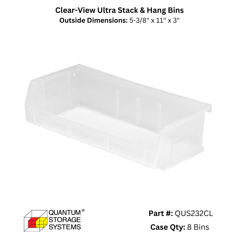Quantum Storage Systems Clear View Ultra Stack & Hang Bins - Custom Dealer Solutions - QUS232CL