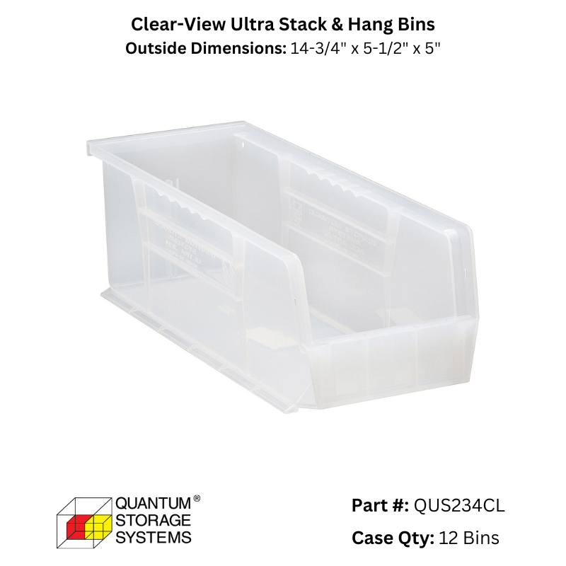 Quantum Storage Systems Clear View Ultra Stack & Hang Bins - Custom Dealer Solutions - QUS234CL