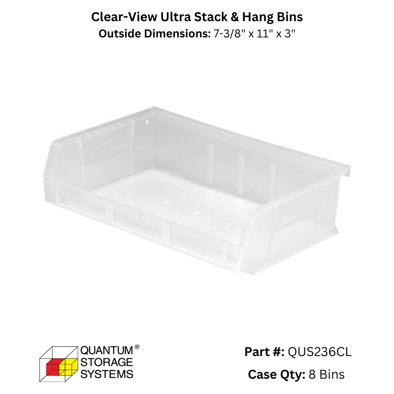 Quantum Storage Systems Clear View Ultra Stack & Hang Bins - Custom Dealer Solutions - QUS236CL
