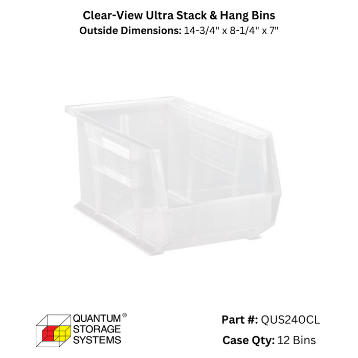 Quantum Storage Systems Clear View Ultra Stack & Hang Bins - Custom Dealer Solutions - QUS240CL