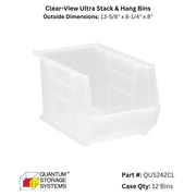 Quantum Storage Systems Clear View Ultra Stack & Hang Bins - Custom Dealer Solutions - QUS242CL