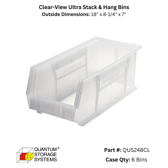 Quantum Storage Systems Clear View Ultra Stack & Hang Bins - Custom Dealer Solutions - QUS248CL