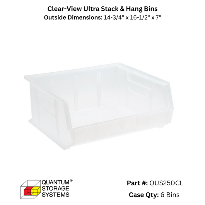 Quantum Storage Systems Clear View Ultra Stack & Hang Bins - Custom Dealer Solutions - QUS250CL