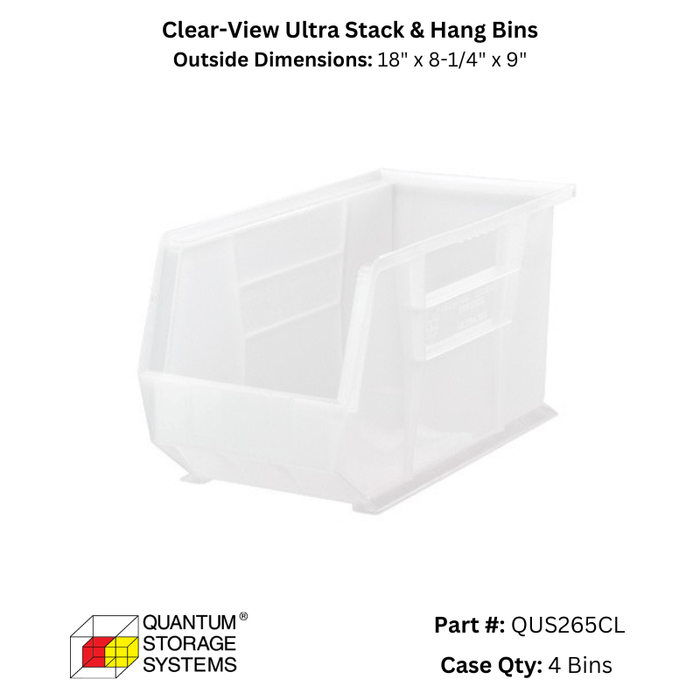 Quantum Storage Systems Clear View Ultra Stack & Hang Bins - Custom Dealer Solutions - QUS265C