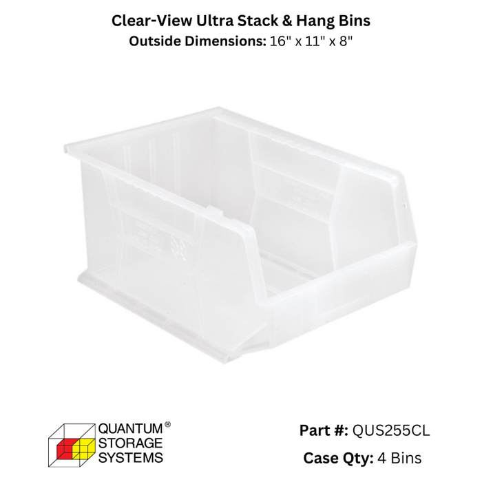 Quantum Storage Systems Clear View Ultra Stack & Hang Bins - Custom Dealer Solutions - QUS55CL
