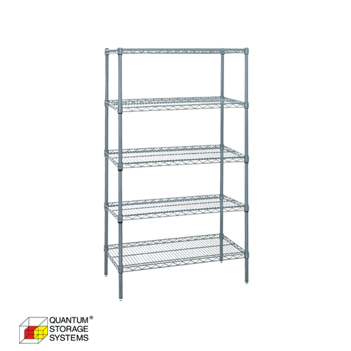 Quantum Storage (WR74 - 1848GY - 5) 5 Shelf Gray Epoxy Wire Shelving Starter Kit - Custom Dealer Solutions - WR74 - 1848GY - 5