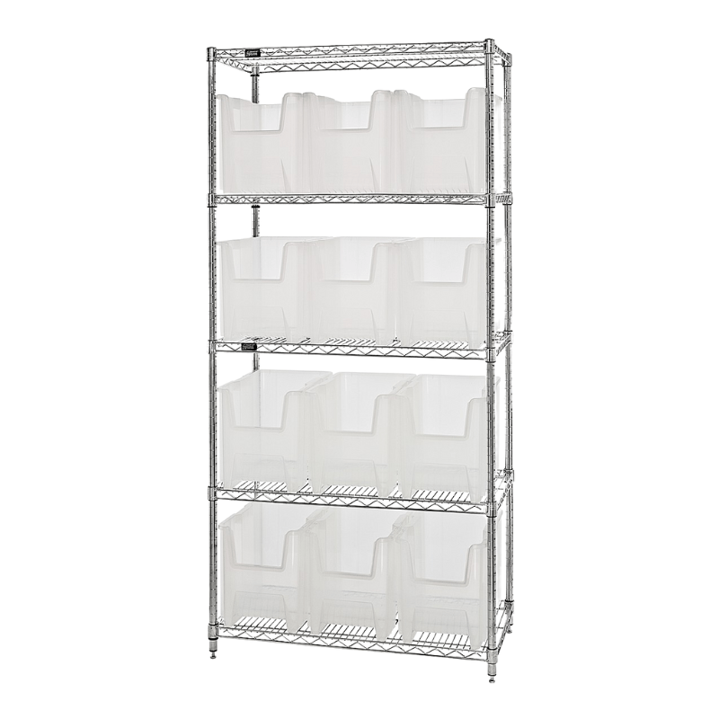 Quantum WR5 - 600CL 5 Shelf 36" x 18" x 74" Bin Storage System w/ 12 QGH600CL Bins - Custom Dealer Solutions - WR5 - 600CL