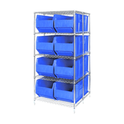 Quantum WRA86 - 2136C - 166BL 42" x 36" x 86" 5 Shelf Wire Shelving System w/ 8 Rack Bins - Custom Dealer Solutions - WRA86 - 2136C - 166BL