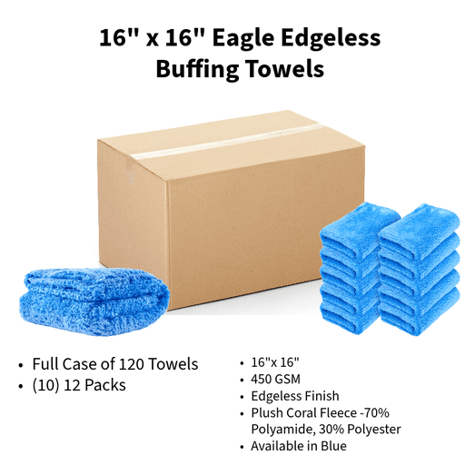 16" x 16" Eagle Edgeless Buffing Towels [Case of 120] - Custom Dealer Solutions - EEBT - BL - CASE