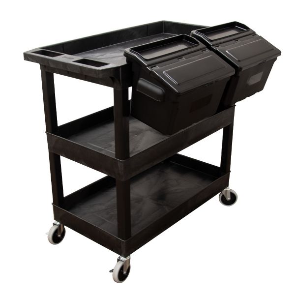 32" x 18" Tub Cart - Three Shelves w/ Outrigger Utility Cart Bins - Custom Dealer Solutions - EC111 - B - OUTRIG