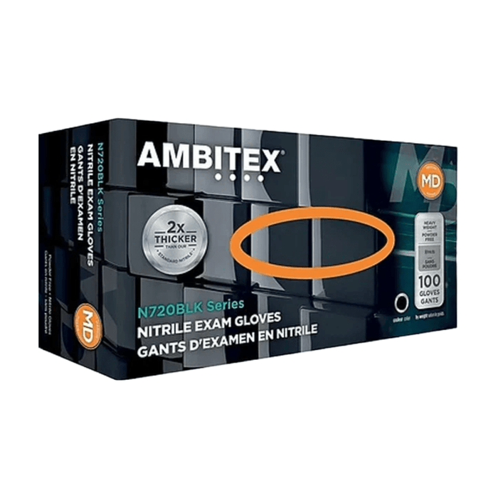 Ambitex 6mm Black Nitrile Powder-Free Gloves (100/Box) — Custom