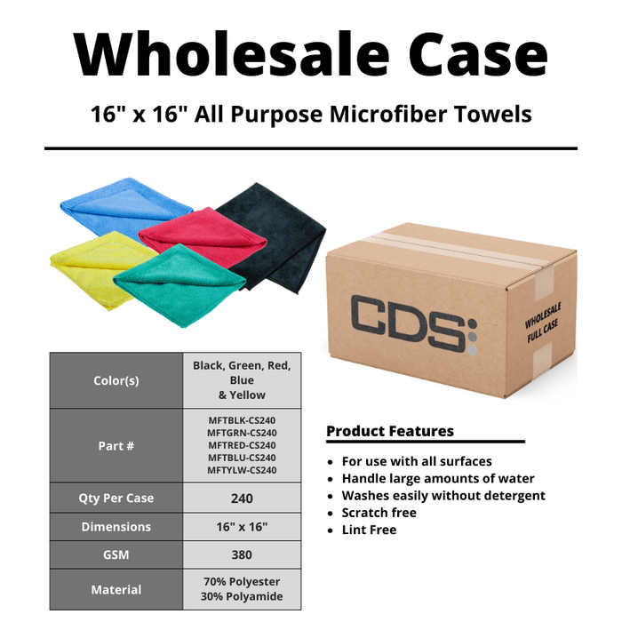 General Purpose Microfiber Utility Towels [Case of 240] - Custom Dealer Solutions - MFTYLW - CS240