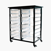 Mobile Bin Storage Unit - Double Row w/ Large Clear Bins - Custom Dealer Solutions - MBS - DR - 8L - CL