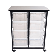 Mobile Bin Storage Unit - Double Row w/ Large Clear Bins - Custom Dealer Solutions - MBS - DR - 8L - CL