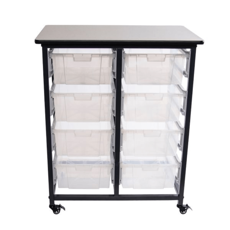 Mobile Bin Storage Unit - Double Row w/ Large Clear Bins - Custom Dealer Solutions - MBS - DR - 8L - CL