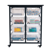 Mobile Bin Storage Unit - Double Row w/ Large Clear Bins - Custom Dealer Solutions - MBS - DR - 8L - CL
