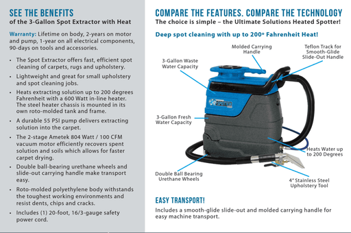 Sandia 3 - Gallon Spot Extractor w/ Heat Kit - 2 - Stage - Custom Dealer Solutions - 50 - 4000