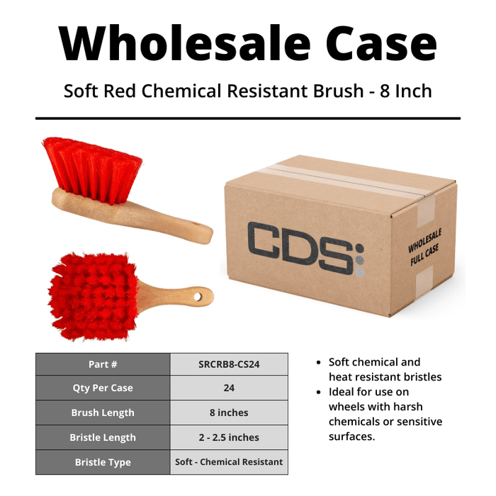 Soft Red Chemical Resistant Brush - 8 Inch [Case of 24] - Custom Dealer Solutions - SRCRB8 - CS24