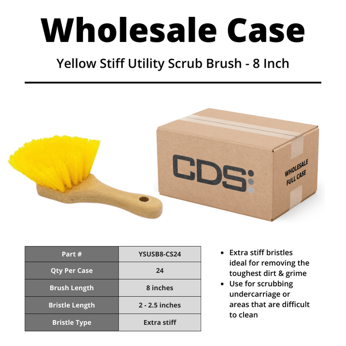Yellow Stiff Utility Scrub Brush - 8 Inch [Case of 24] - Custom Dealer Solutions - YSUSB8 - CS24